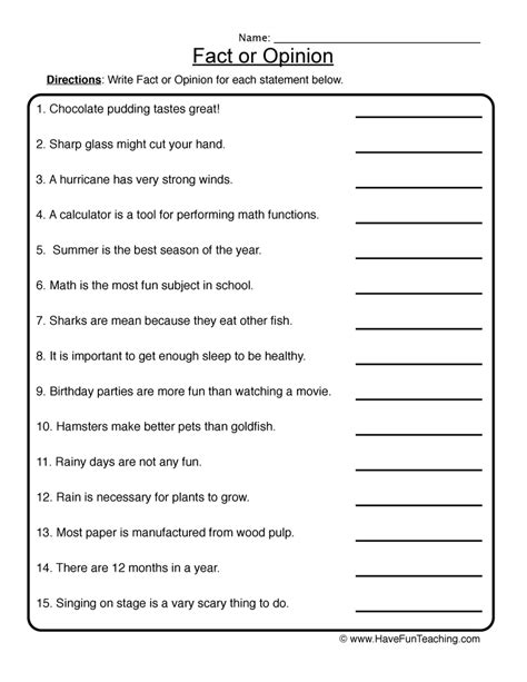 fact or opinion worksheet answer key